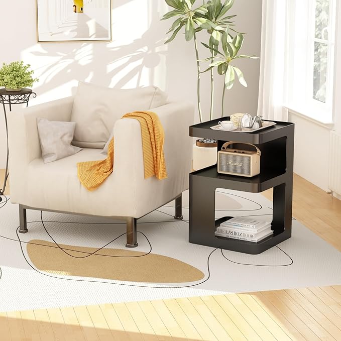 Black Modern Side Table, 3-Tier Metal NightStand - Image 8