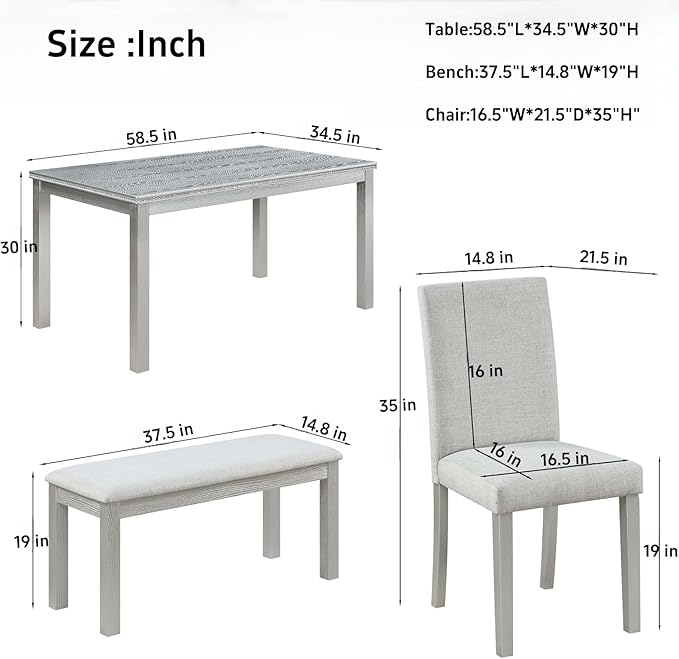 Dining Table Set, 6-Piece Kitchen Table & Chair Set - Image 3