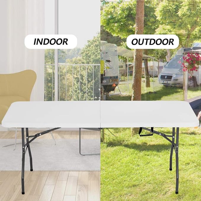 6FT Picnic Table Folding Table Camping Table Plastic Table Fold Up Table Lock - Image 6