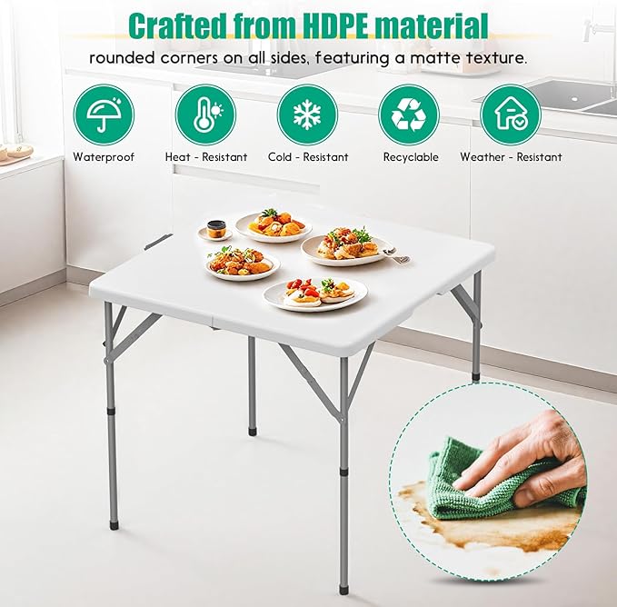 HLPB 34'' Square Folding Card Table, Fold-in-Half Portable Dining Table - Image 7