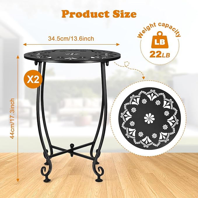 2 Pack Outdoor Side Tables for Patio, Weather Resistant Steel Patio Side Table - Image 3