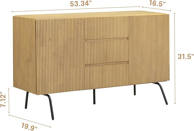 NTC Veil Sideboard with 2 Doors and 3 Drawers, Buffet Cabinet with Vertical - Image 2