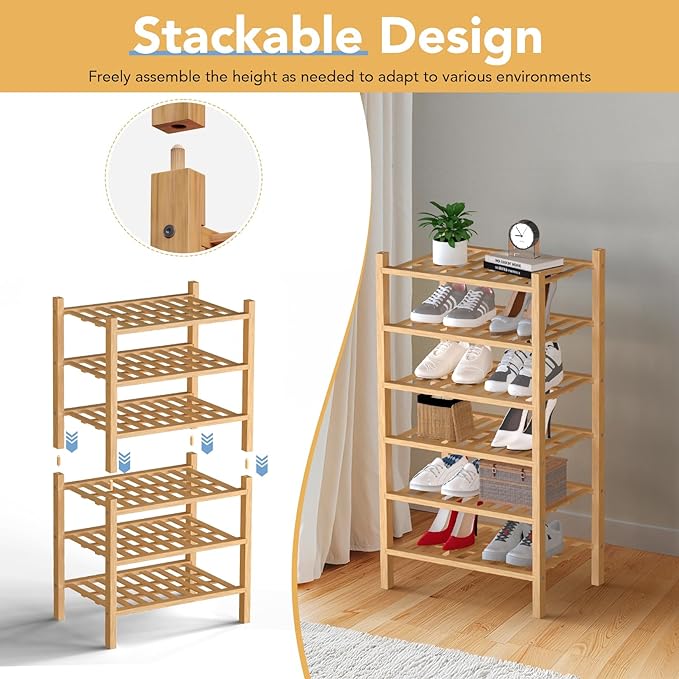 Haddockway small 6 Tier Bamboo Shoe Rack Storage Organizer, Small Space - Image 6