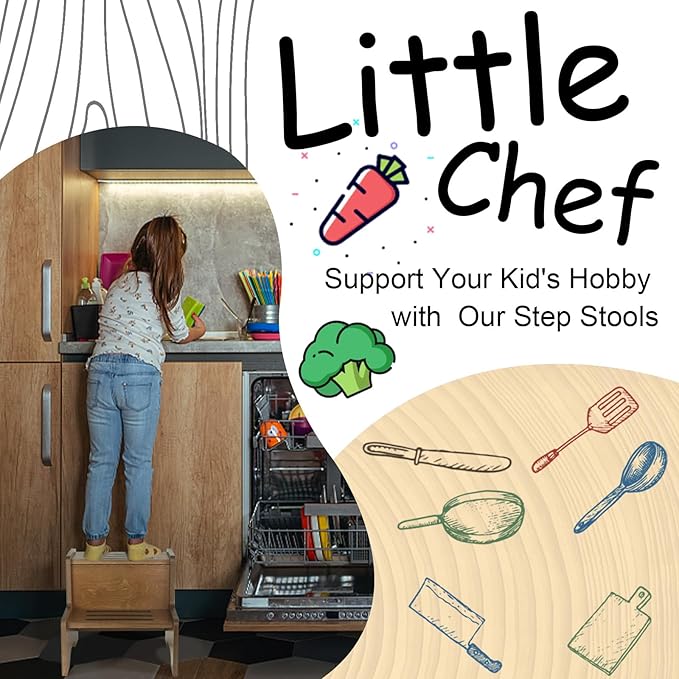 WOOD CITY Toddler Step Stool for Kids, Wooden Brown Two Step Children's Stool - Image 3