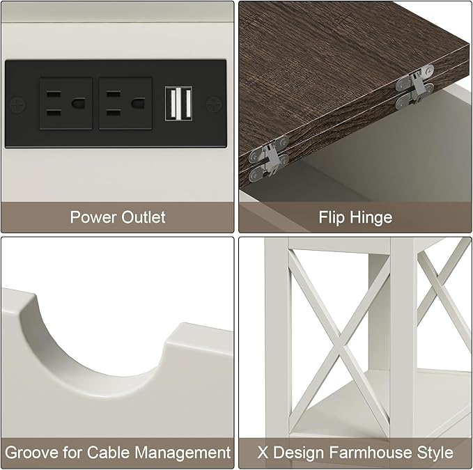 ChooChoo End Table with Charging Station, Narrow Flip Top Side Table with USB - Image 7