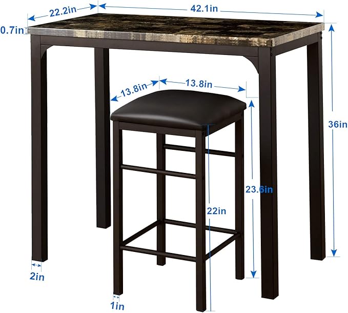 VECELO Dining Table Set with 2 Stools, 3 Piece Counter Height - Image 7