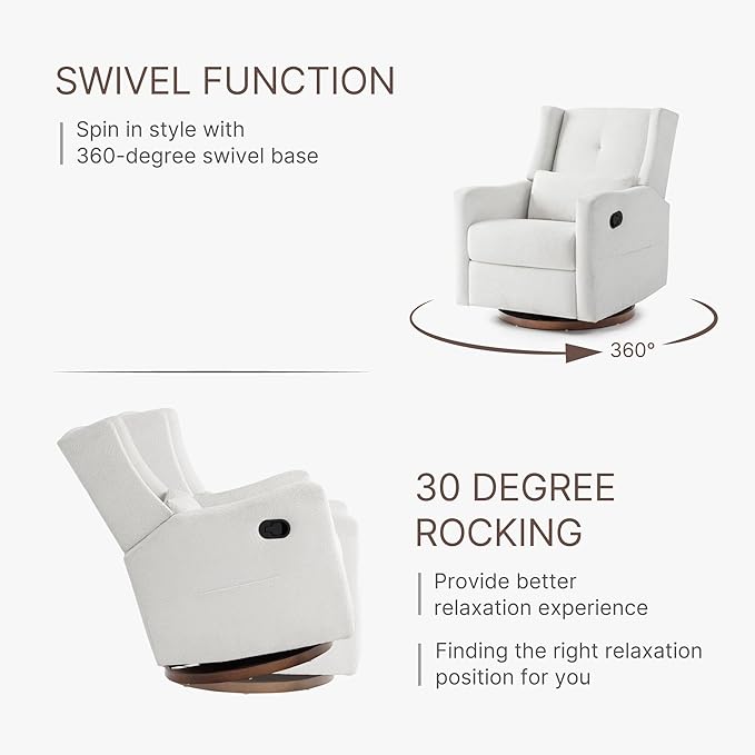 Upholstered Recliner Swivel Glider Nursery Chair Reclining Performance Fabric - Image 7