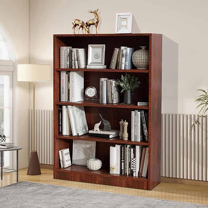 Wooden Bookcase with Adjustable Shelves, 4 Tier Wooden Bookshelf by Unknown