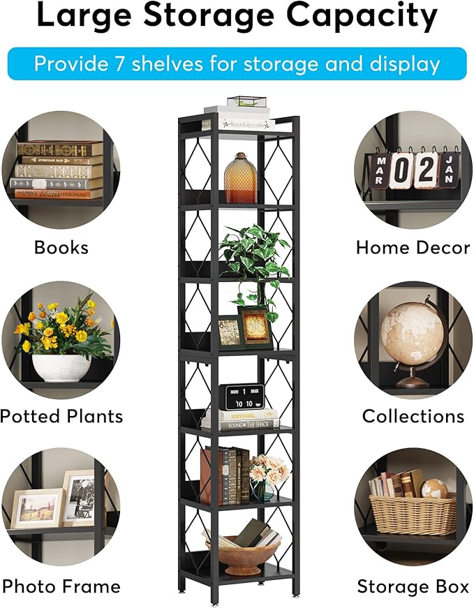 Tribesigns 78.7 Inch Extra Tall Narrow Bookshelf, 7 Tier Skinny Bookcase - Image 9