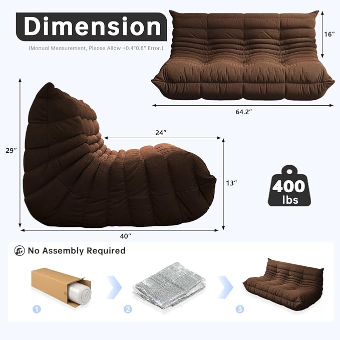 Bean Bag Chairs for Adults, BeanBag Reading Chair Memory Foam Couch 3-Seater - Image 2