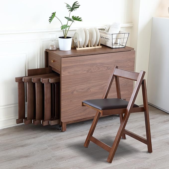 Walnut Drop Leaf Folding Dining Table - Image 5