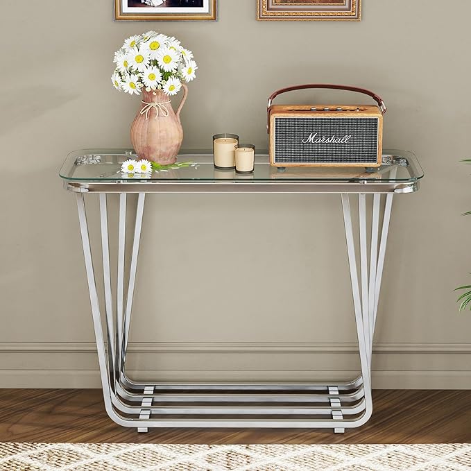 OIOG Glass Console Table for Entryway, Modern Entrance Table - Image 7