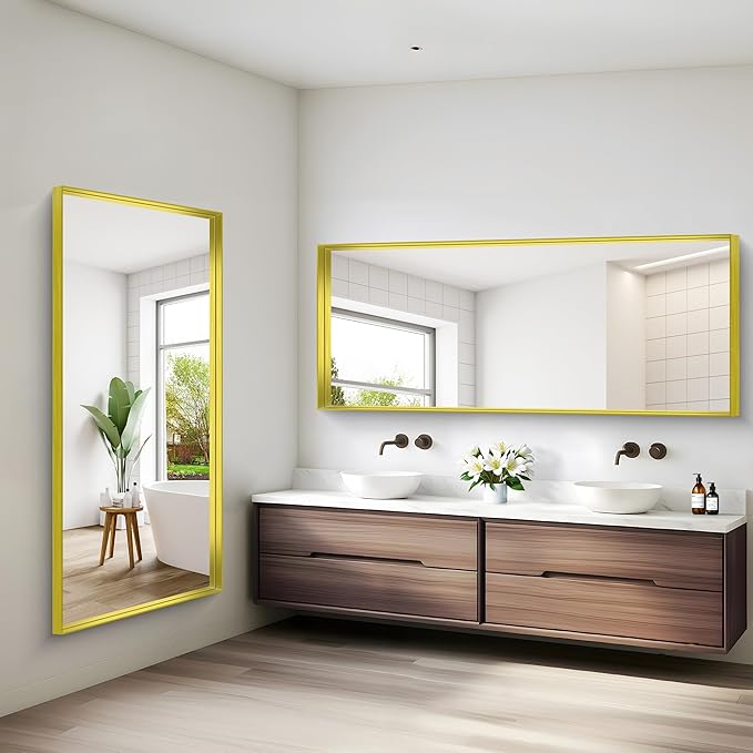 Gold Bathroom Mirror, 72x30 Inch Rectangular Framed Mirror, Large Wall Mounted - Image 8