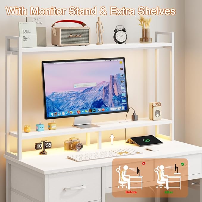 Computer Desk with Hutch, Home Office Desk with 2 Tiers Storage Shelves - Image 5