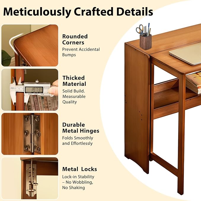 31.5" Bamboo Folding Desk, Space-Saving Computer Desk - Image 5