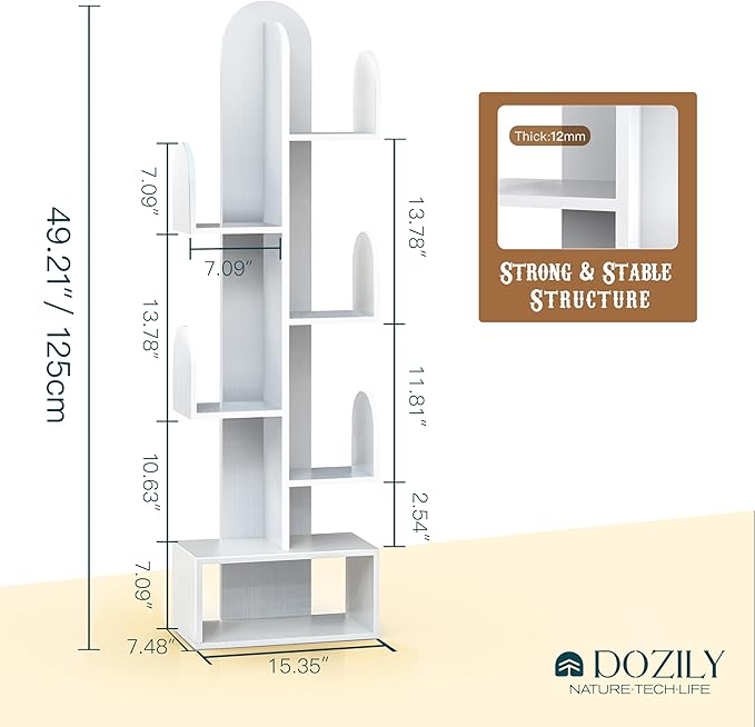 Cactus Tree Bookshelf, 5-Tier Wood 50" Tall Corner Book Storage Rack - Image 2