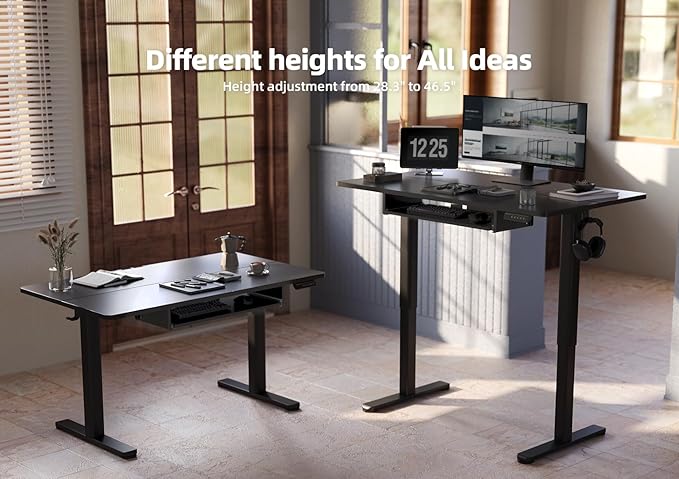 YDN Standing Desk with Keyboard Tray, 48 Inch Height Adjustable Desk with Cable - Image 6