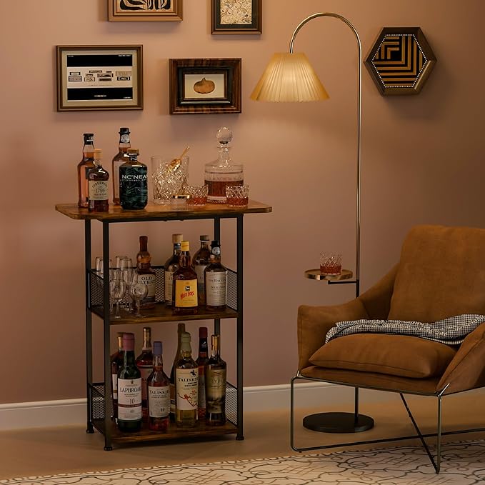 Floor Standing Freestanding Whiskey Rack: 3 Tier Wine Rack Mini Bar Table - Image 4