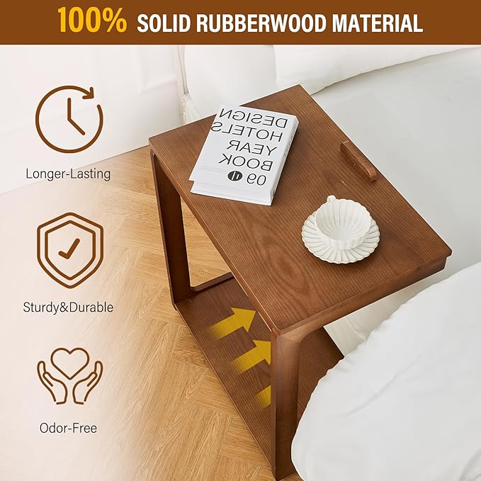 CozyDH Adjustable C Shaped End Table, Rolling Side Table Solid Wood TV Sofa - Image 5