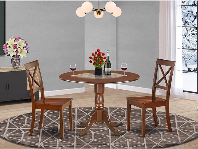East West Furniture DLBO3-MAH-W 3 Piece Modern Dining Table Set Contains a - Image 7