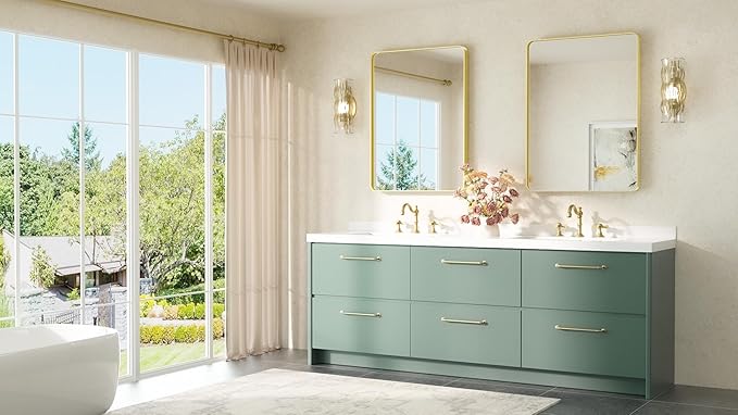 TETOTE Brushed Gold Bathroom Mirror 24 x 32 Gold Metal Framed Bathroom Mirror - Image 8
