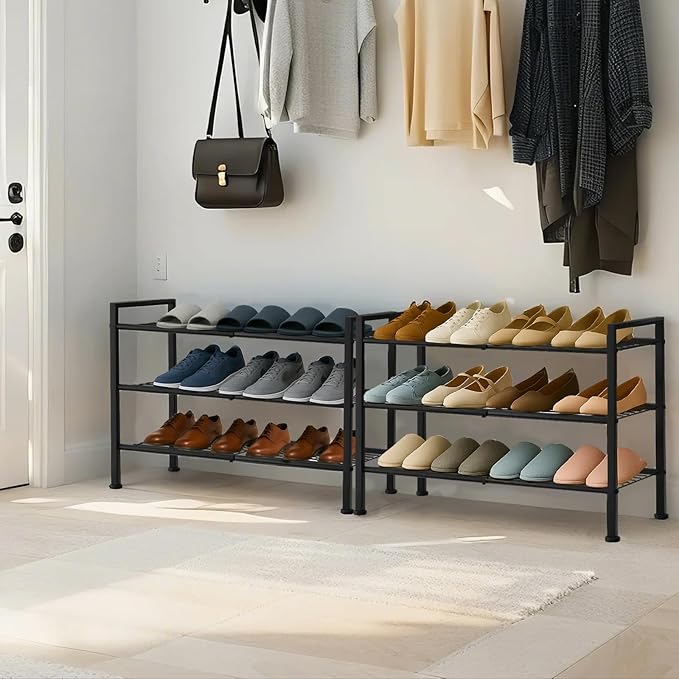 Simple 3 Tier Shoe Rack, Metal Stackable Shoe Storage Organizer - Image 7