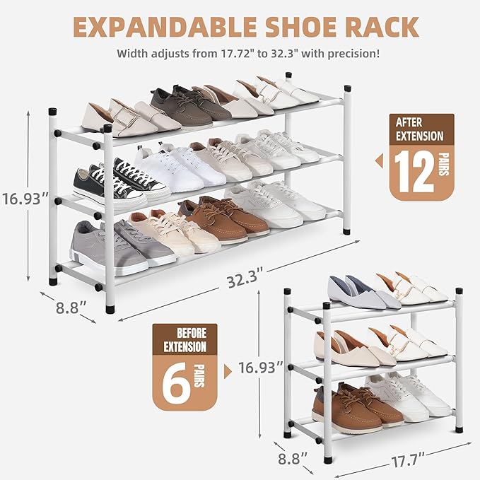 STORAGE MANIAC Expandable Shoe Rack, 12 Pairs Stackable Small Shoe Rack - Image 3