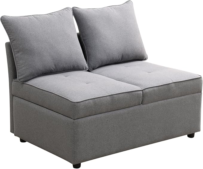 Convertible Ottoman Sofa with Storage, Modern Sackcloth Futon Couch with 2 - Image 5
