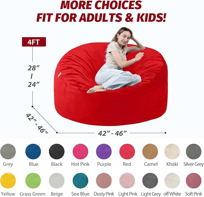 4FT Bean Bag Chair with Ultra Soft Velvet Cover Bean Bag Sofa with Memory Foam - Image 2