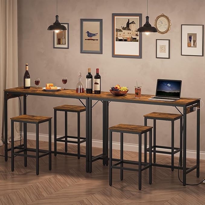 HOOBRO Bar Table and Chairs Set, 47.2" Dining Table Set - Image 2