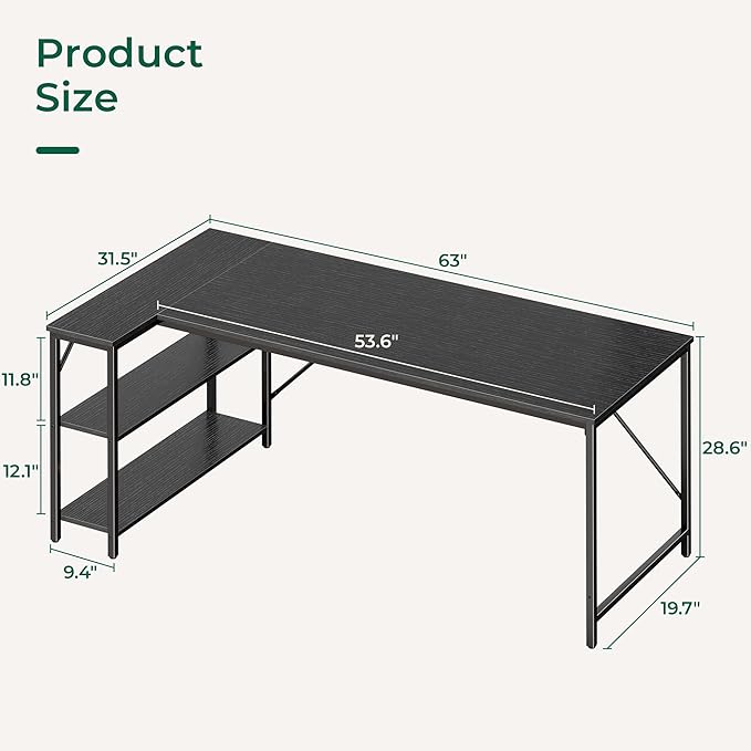 Huuger L Shaped Desk, 63 Inches Computer Desk - Image 3