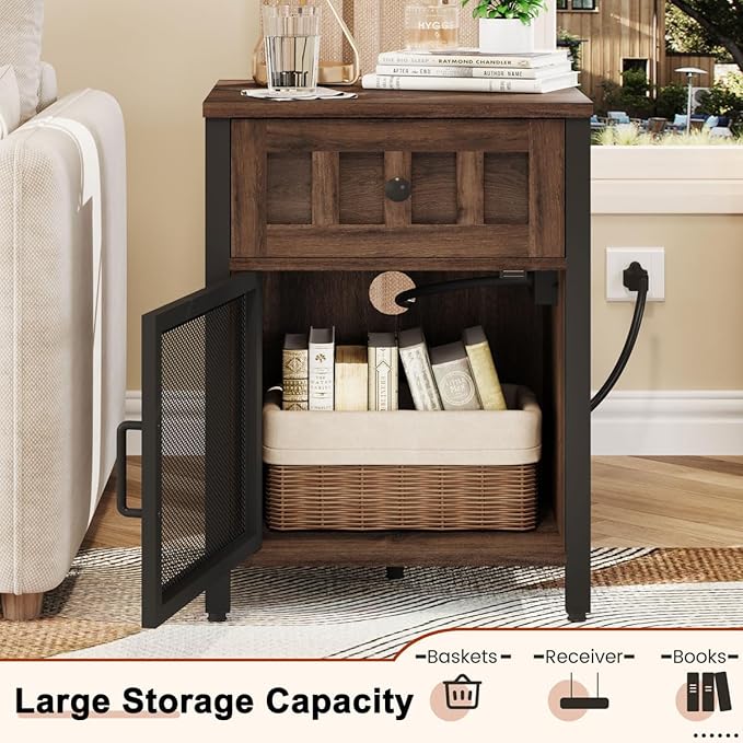FATORRI End Table with Charging Station, Farmhouse Side Table with Drawer - Image 5
