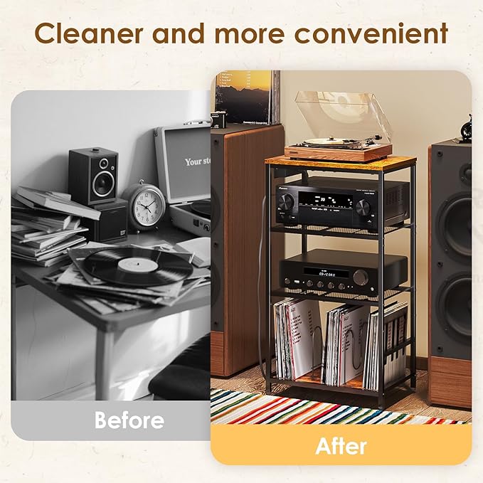 Record Player Stand with Storage, 4 Tier Turntable Stand with Vinyl Record - Image 7