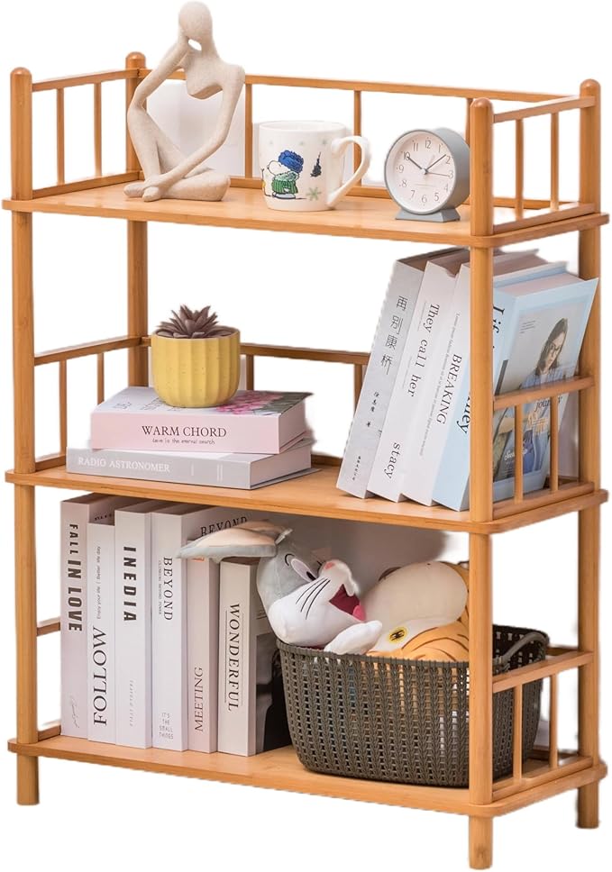 GOGOGO Bamboo Bookshelf -Tool-Free Assembly, Eco-Friendly Wooden Bookcase by GOGOGO