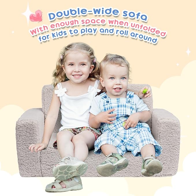 ALIMORDEN Fold Out Toddler Couch, Extra Wide Comfy 2-in-1 Cuddly Sherpa Sofa - Image 4