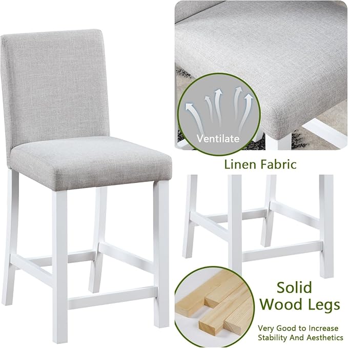 5PCS Modern White Counter Height Dining Table Set, Square Table - Image 7