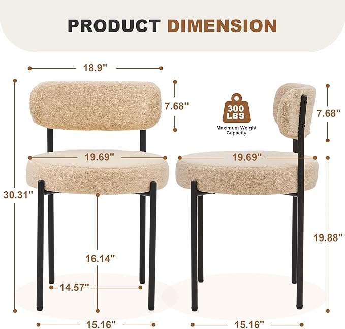 Dining Chairs Set of 6, Curved Backrest Upholstered Dining Room Chairs - Image 2