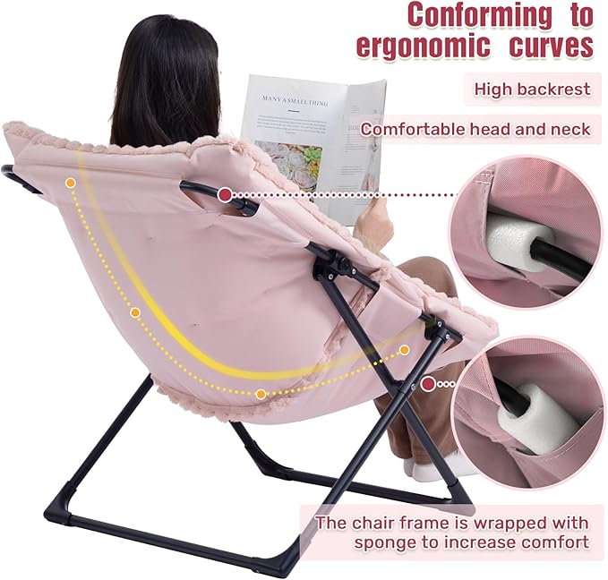 HollyHOME X-Large Saucer Chair, Comfy Oversized Folding Chair, Faux-Fur Reading - Image 6