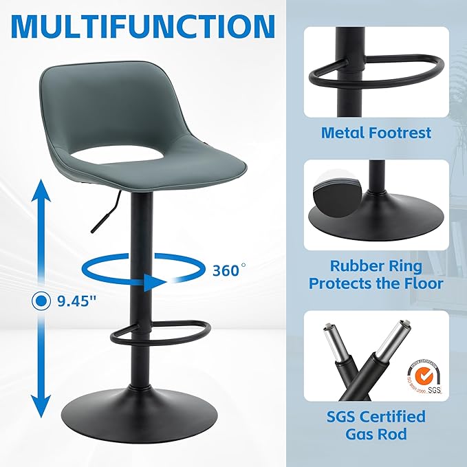 YOUNIKE Bar Stools Set of 2 Modern Swivel Barstools, Adjustable Counter Height - Image 4