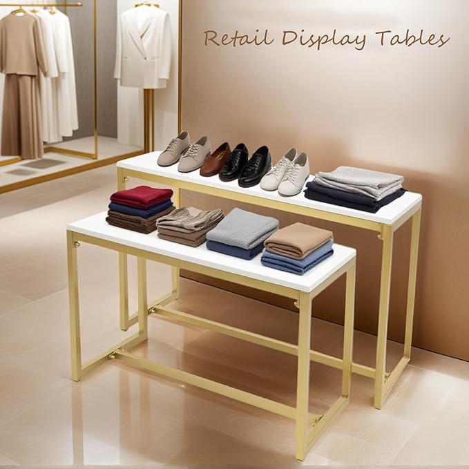 Gold 2-Piece Set Retail Display Tables Modern Nesting Tables - Image 4