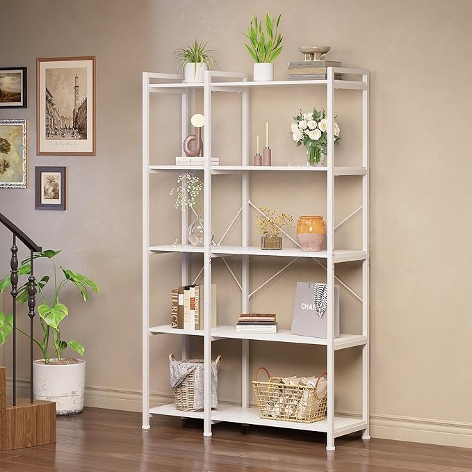 Tohomeor Bookshelf 5 Tier Deformable Corner Bookcase Free Standing Modern - Image 2