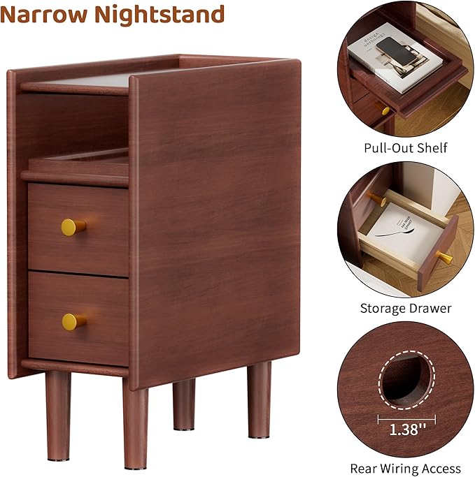 Huolewa Narrow Nightstand with 2 Drawers - Image 4