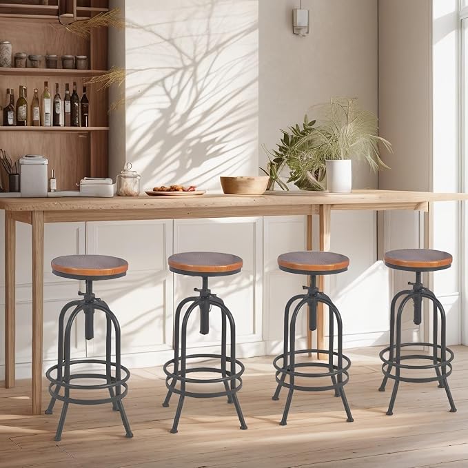 Set of 2-Industrial Bar Stool-Retro 26-32.3inch Swivel Stools-Extra Tall - Image 6