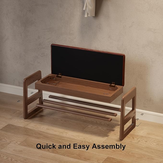 Shoe Rack Bench with Leather Cushion, 2 Tiers Shoe Bench with Flip-Top Storage - Image 8