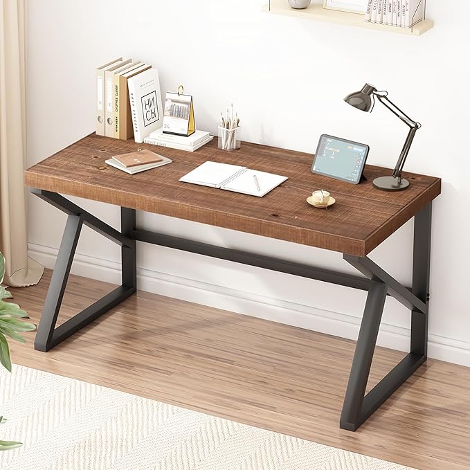 IBF Natural Real Wood Desk, Minimalist 47” Solid Wood Computer Desk, Rustic Desk - Image 5