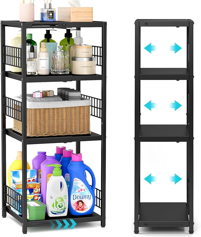 Expandable Slim Storage Shelf, 4 Tier Metal Shelving Unit by DAOUTIME
