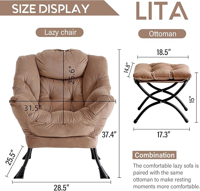 LITA Velvet Dark Brown Contemporary Accent Leisure Upholstered Sofa Chair - Image 3