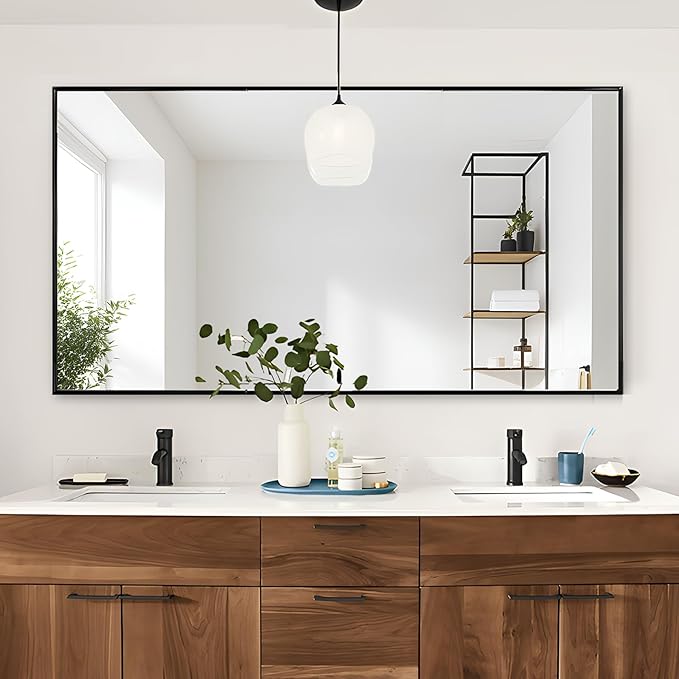 Bathroom Mirror, 30x48 Inch, Wall Mounted, Metal Framed Vanity Mirror, Hangs by KIMREAL