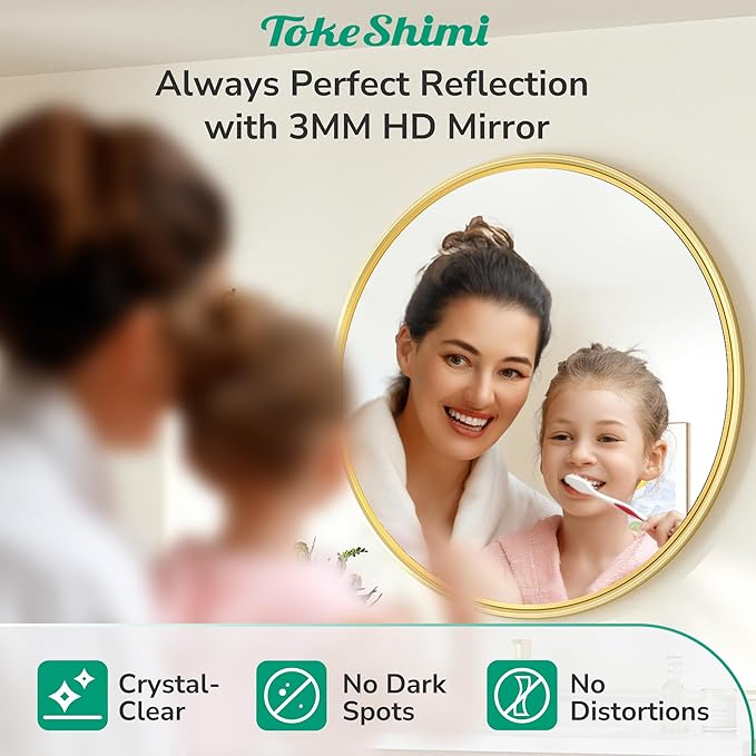 TokeShimi 30 in Round Framed Brushed Gold Mirror Bathroom Tempered, - Image 5