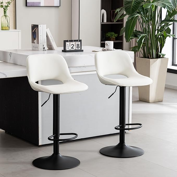 YOUNIKE Bar Stools Set of 2, Adjustable Counter Height Barstools Faux Leather by YOUNIKE